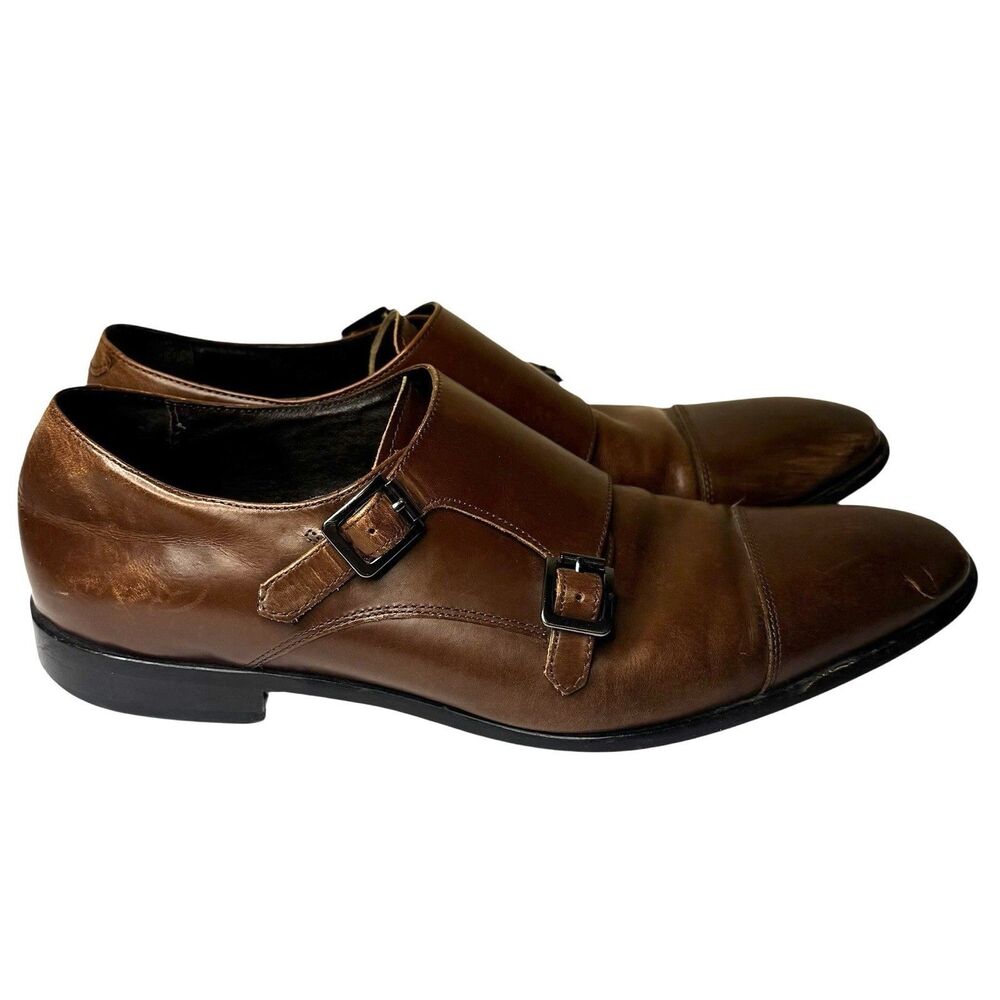 Calibrate Cusano Mens‎ 11M Brown Leather Double Monk Strap Cap Toe Dress Shoes